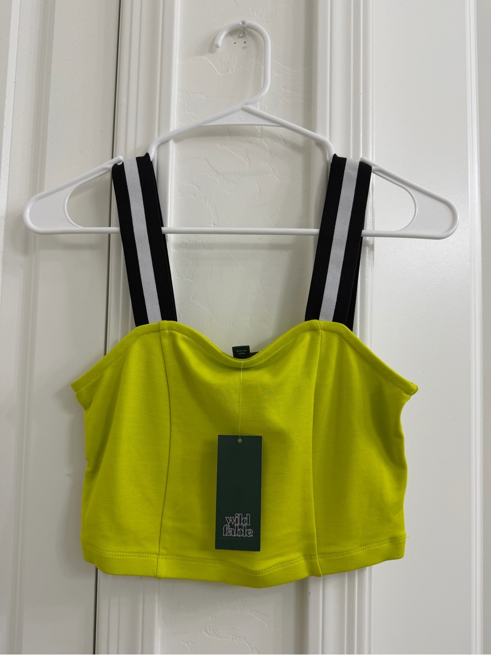 wild fable Neon Yellow Cropped Tank with Black-and-White Straps